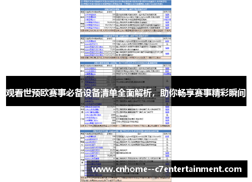 观看世预欧赛事必备设备清单全面解析，助你畅享赛事精彩瞬间